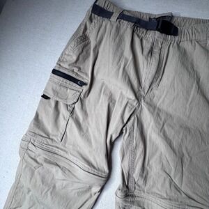 BC Clothing Cargo Convertible Pants Men's XL 30 Beige Belted Pockets Key Clip